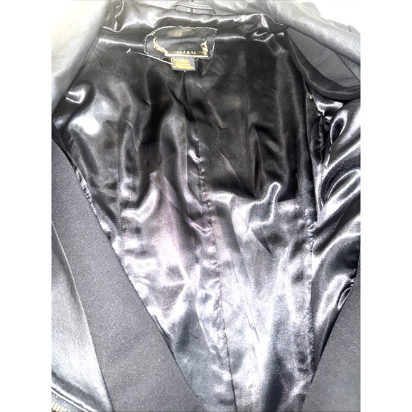 IMAN Womens Motorcycle Jacket Black Zip Up Pockets Wrap Collar Size L - Picture 8 of 9